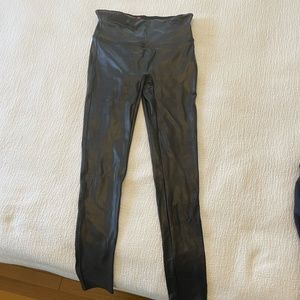 Spanx black faux leather leggings in small petite